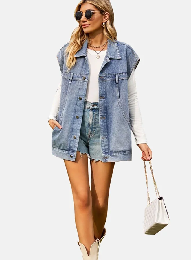 يونيكي Blue Collared Sleeveless Denim Jacket
