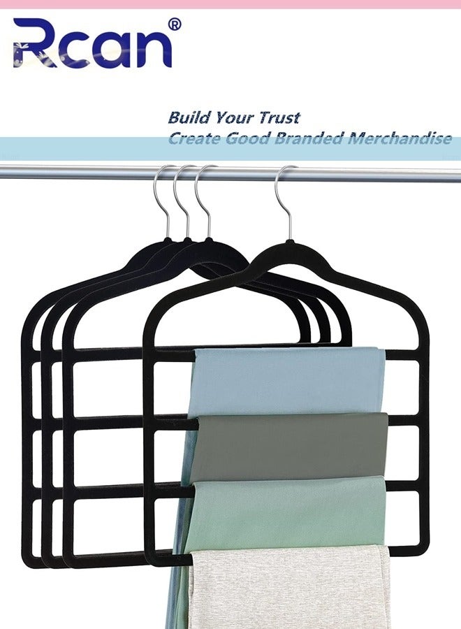 Rcan Pants Hanger 4 Pack Velvet Pants Rack Hanger Non Slip Skirt Hangers Multiple Layers 360 Degree Swivel Hook Velvet Clothes Hanger for Jeans Scarf and Tie Black  - Image 1