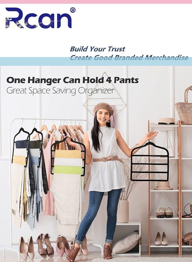 Rcan Pants Hanger 4 Pack Velvet Pants Rack Hanger Non Slip Skirt Hangers Multiple Layers 360 Degree Swivel Hook Velvet Clothes Hanger for Jeans Scarf and Tie Black  - Image 2