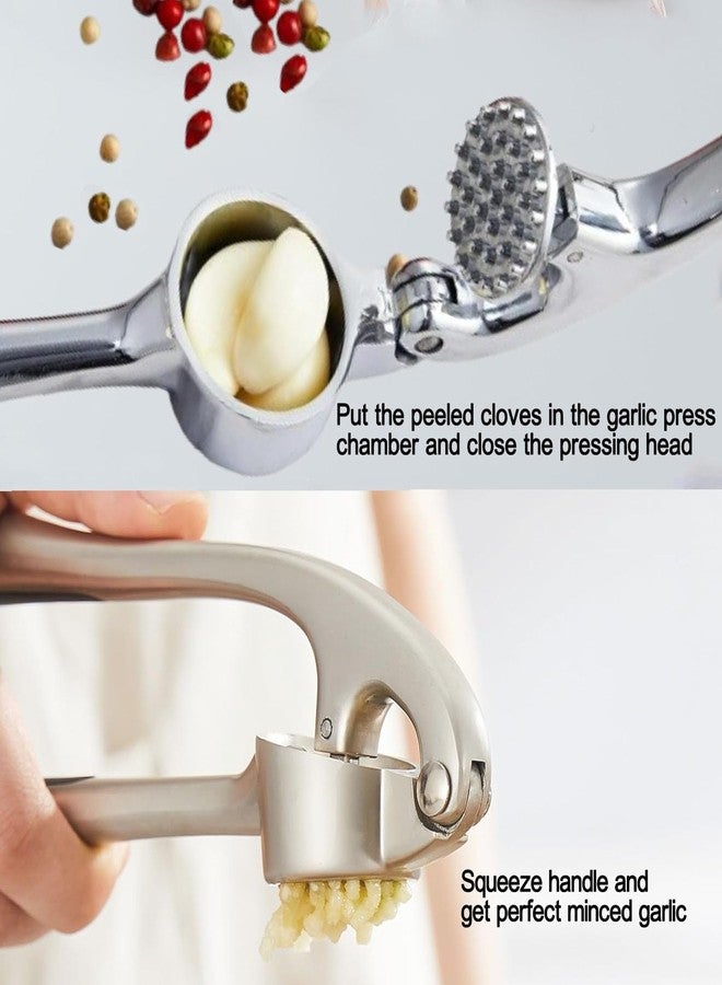 MULIRE Garlic Press Stainless Steel, 2 in 1 Garlic Mincer & Herb Scissors, Dishwasher Safe Garlic Crusher, Rust Proof Garlic Smasher and Mincer Tool with Peeler and Brush for Kitchen - Image 2