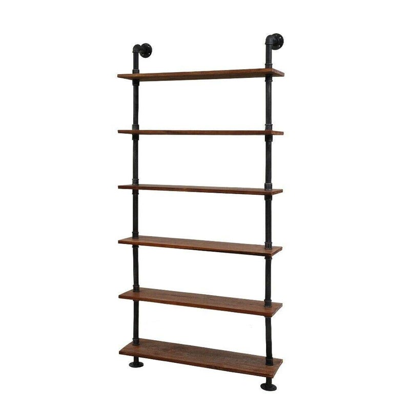 Diwhy Industrial Pipe Bookshelf 6 Layer Rustic Modern Wood Ladder Shelf with Metal Frame Home Decor Display Shelving Retro Floating Shelving 354x98x79in 1020lbs Pine