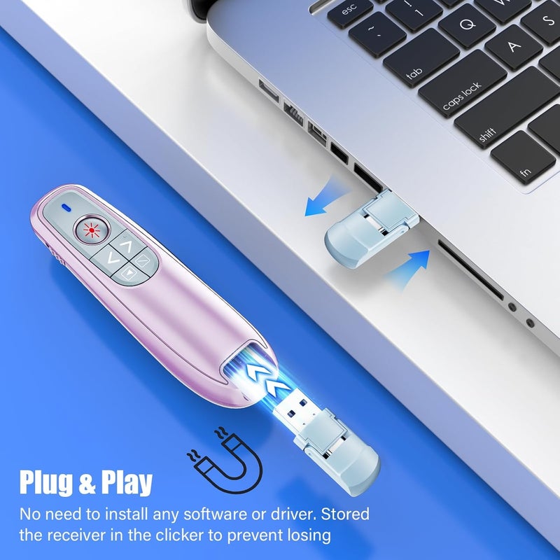 جهاز التحكم عن بعد اللاسلكي لعرض الشرائح، جهاز تحكم عن بعد بتقنية USB-C لعروض PowerPoint مع مؤشر ليزر، تردد 2.4 جيجاهرتز، مؤشر كمبيوتر لاسلكي لتقديم الشرائح - بنفسجي - Image 4