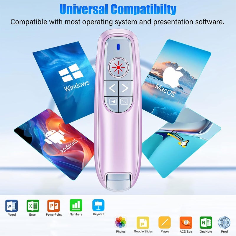 جهاز التحكم عن بعد اللاسلكي لعرض الشرائح، جهاز تحكم عن بعد بتقنية USB-C لعروض PowerPoint مع مؤشر ليزر، تردد 2.4 جيجاهرتز، مؤشر كمبيوتر لاسلكي لتقديم الشرائح - بنفسجي - Image 3