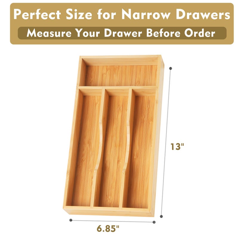 Upassion Bamboo Kitchen Drawer Organizer  7 Inch Silverware Utensil Holder For Small Drawer  Wood Silverware Organizer For Cutlery - Image 2