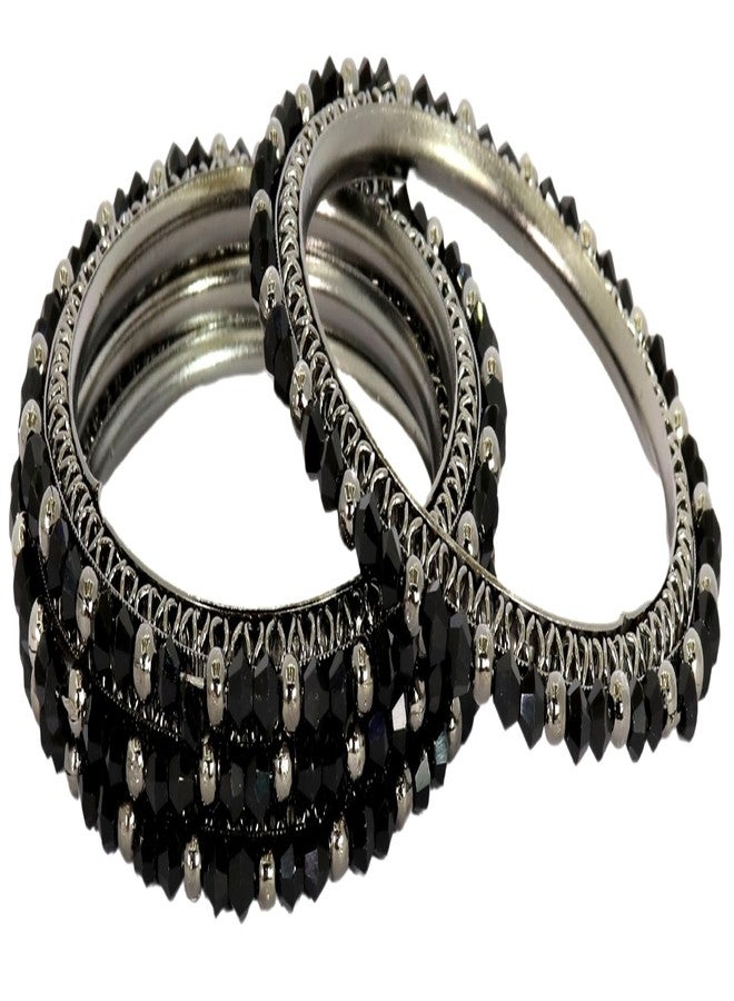 ZULKA Stylish Metal with Pearls & Golden Balls Kada Bangles Set For Women & Girls | Wedding Bangles | Pearls Bangles | Girl's Bangles | Bangles Bracelet | Trendy Kada-(ZU_MAH90-Black-2.6) - Image 2