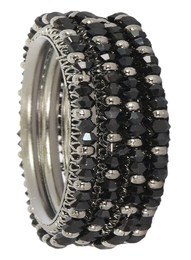 ZULKA Stylish Metal with Pearls & Golden Balls Kada Bangles Set For Women & Girls | Wedding Bangles | Pearls Bangles | Girl's Bangles | Bangles Bracelet | Trendy Kada-(ZU_MAH90-Black-2.6) - Image 1