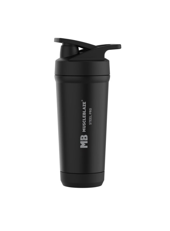 MuscleBlaze Stainless Steel Gym Shaker Pro (Black, 700ml) - Image 1