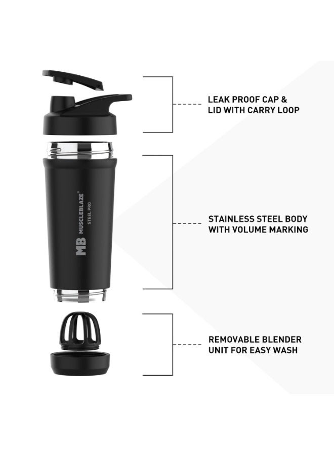 MuscleBlaze Stainless Steel Gym Shaker Pro (Black, 700ml) - Image 2