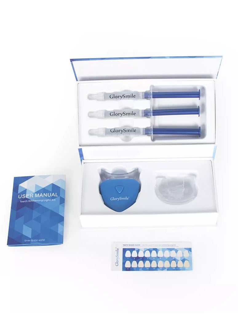 Teeth Whitening Light Kit 6X LED Lights Accelerator 3V Lithium Battery 3 Gel Syringes Mouth Tray Enamel Safe Whitening Brightening Stain & Plaque Removal Unisex