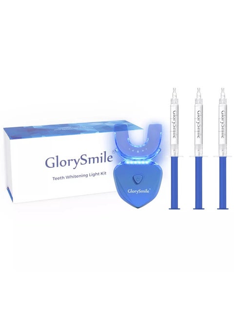 Teeth Whitening Light Kit 6X LED Lights Accelerator 3V Lithium Battery 3 Gel Syringes Mouth Tray Enamel Safe Whitening Brightening Stain & Plaque Removal Unisex