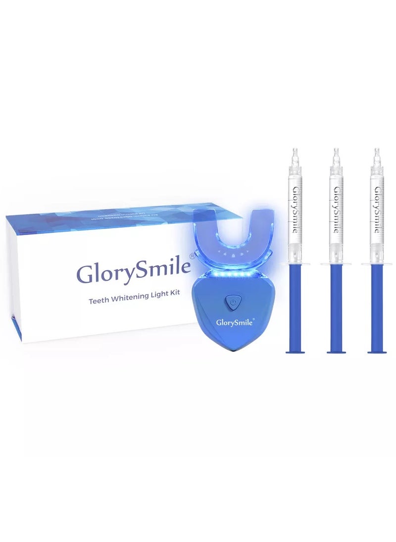 Teeth Whitening Light Kit 6X LED Lights Accelerator 3V Lithium Battery 3 Gel Syringes Mouth Tray Enamel Safe Whitening Brightening Stain & Plaque Removal Unisex