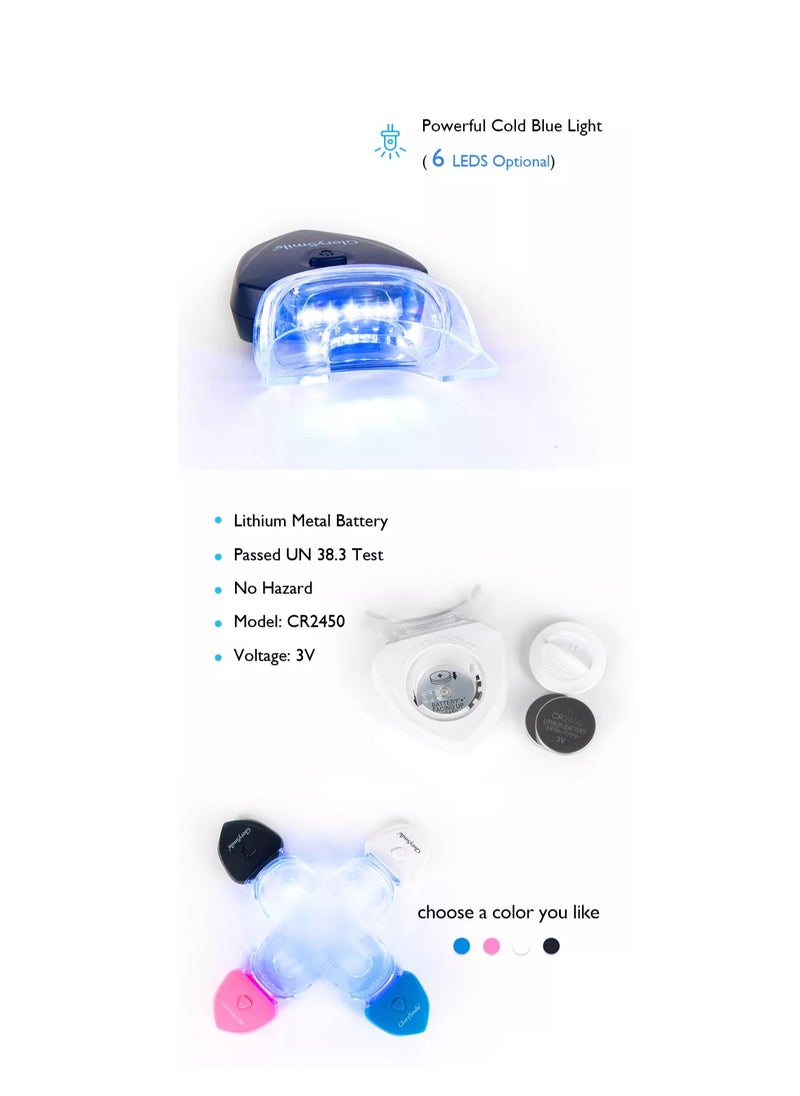 Teeth Whitening Light Kit 6X LED Lights Accelerator 3V Lithium Battery 3 Gel Syringes Mouth Tray Enamel Safe Whitening Brightening Stain & Plaque Removal Unisex
