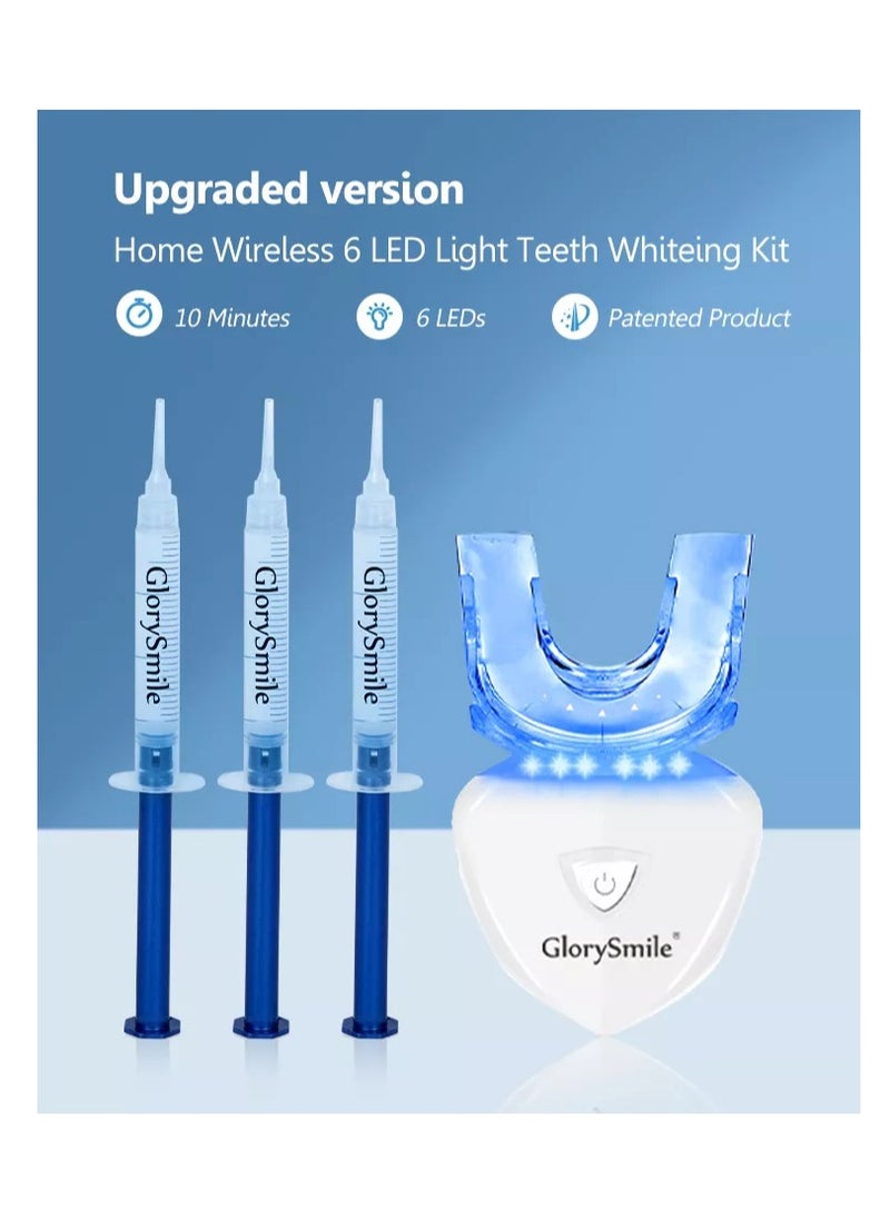 Teeth Whitening Light Kit 6X LED Lights Accelerator 3V Lithium Battery 3 Gel Syringes Mouth Tray Enamel Safe Whitening Brightening Stain & Plaque Removal Unisex