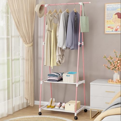 Lukzer A-Shape MGR-010/Pink Garment Rack with 2 Bottom Shelves | Multipurpose Coat Hanger & Clothes Organizer Stand | Space Saving Clothing Display for Bedroom, Entryway, Living Room (160x55x42cm) - Image 4