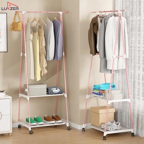 Lukzer A-Shape MGR-010/Pink Garment Rack with 2 Bottom Shelves | Multipurpose Coat Hanger & Clothes Organizer Stand | Space Saving Clothing Display for Bedroom, Entryway, Living Room (160x55x42cm) - Image 5