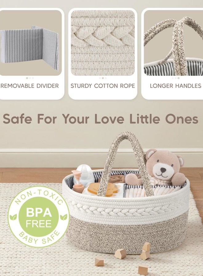 Maliton Diaper Caddy Organizer For Baby - 100% Cotton Rope Basket Changing Table Storage Caddy, Portable Stuff, Best Shower Gifts - Image 3