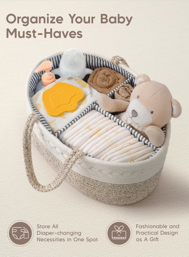 Maliton Diaper Caddy Organizer For Baby - 100% Cotton Rope Basket Changing Table Storage Caddy, Portable Stuff, Best Shower Gifts - Image 4