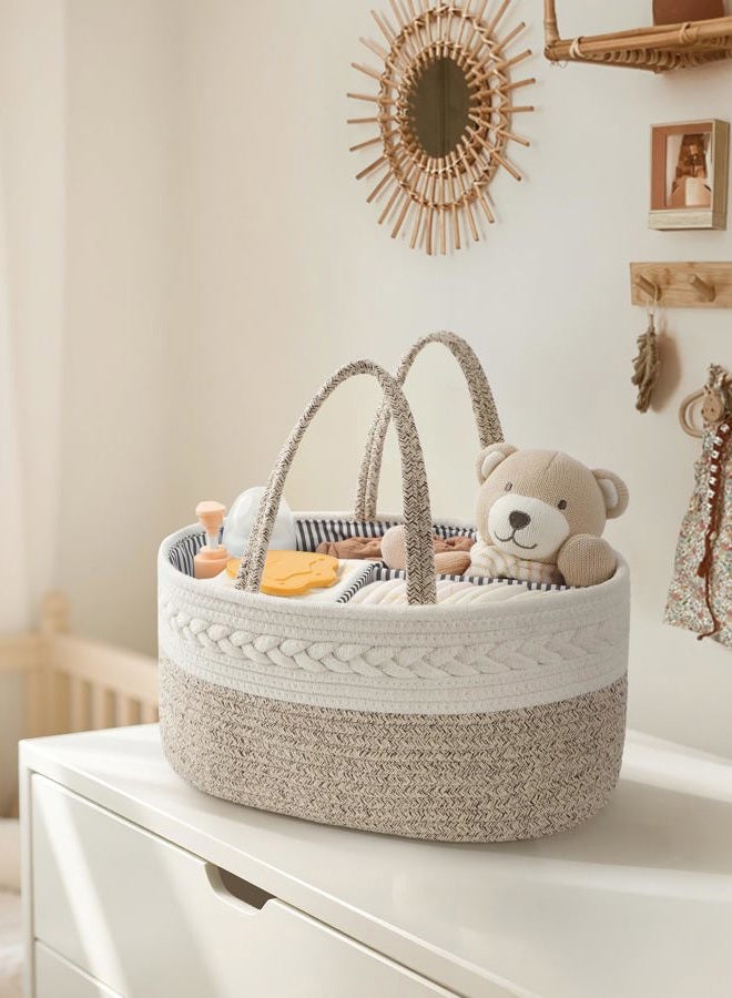 Maliton Diaper Caddy Organizer For Baby - 100% Cotton Rope Basket Changing Table Storage Caddy, Portable Stuff, Best Shower Gifts - Image 5
