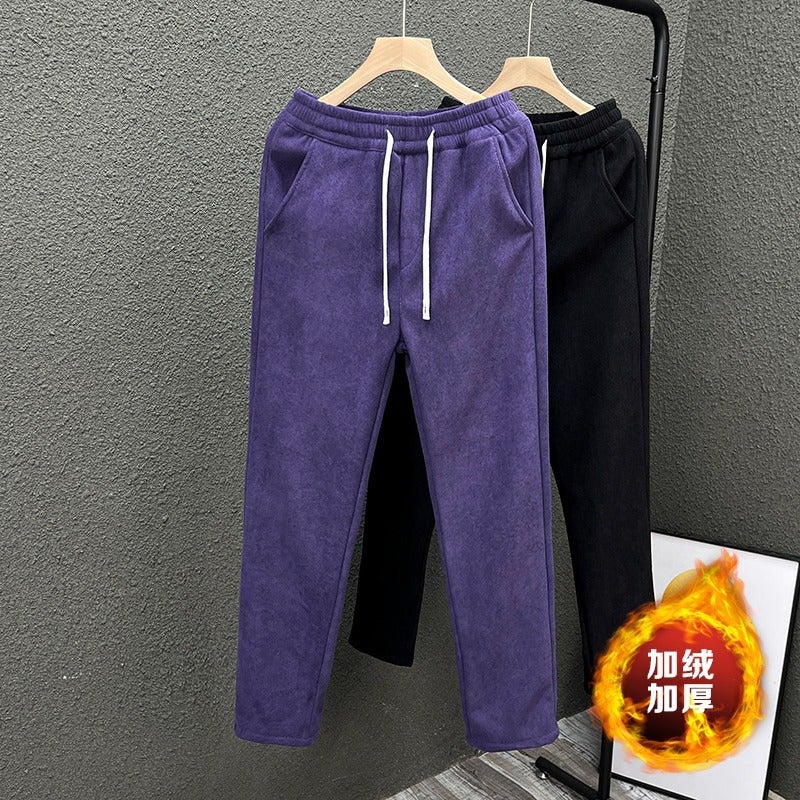 Loose Straight Tooling Sports Thick Sweat Pants Men And Boys Fall And Winter Fleece-Lined Casual American Pants - Image 1