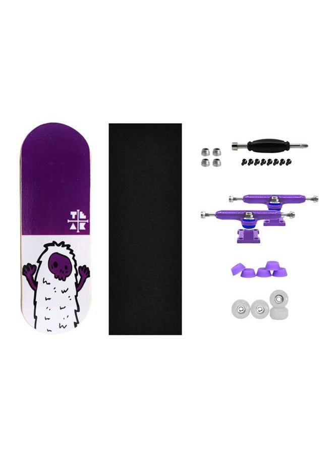 Teak Tuning 32mm Heat Transfer Graphic Complete Fingerboard - Purple Yeti | 32mm x 97mm Handmade Wood Deck | Pro Board Shape & Size | 61A Duro Bushings | Prodigy Trucks - Image 4