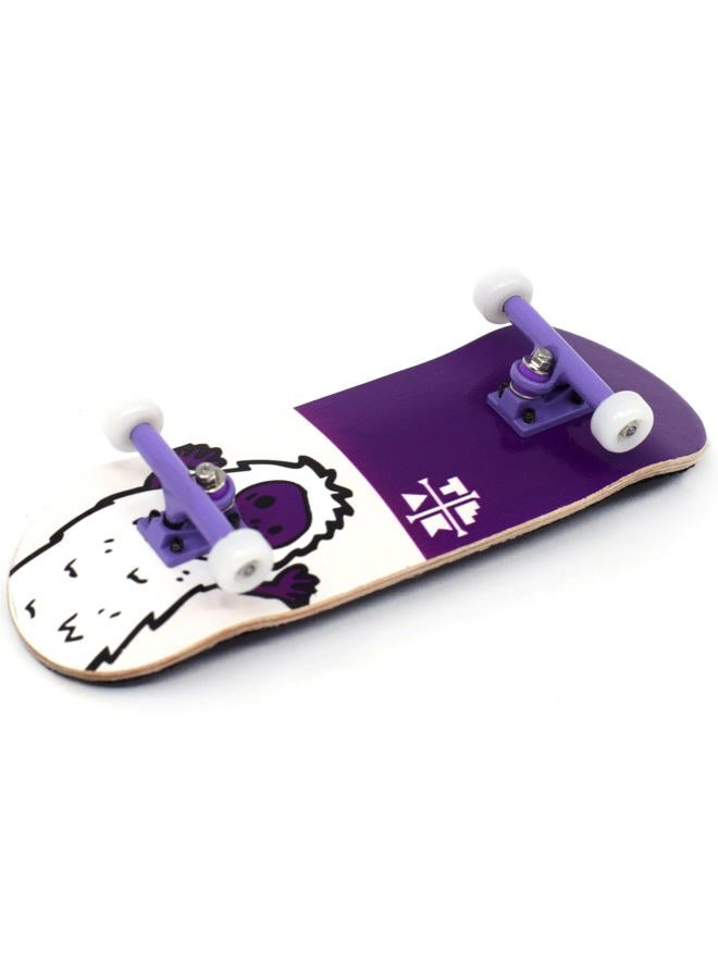 Teak Tuning 32mm Heat Transfer Graphic Complete Fingerboard - Purple Yeti | 32mm x 97mm Handmade Wood Deck | Pro Board Shape & Size | 61A Duro Bushings | Prodigy Trucks - Image 2