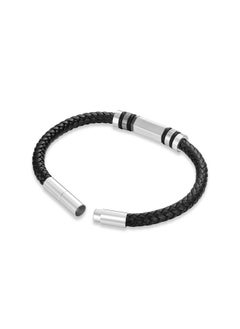 CERRUTI 1881 Narciso Two Tone Silver and Black Leather Bracelet  - Image 3