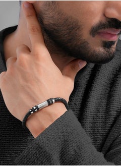 CERRUTI 1881 Narciso Two Tone Silver and Black Leather Bracelet  - Image 4