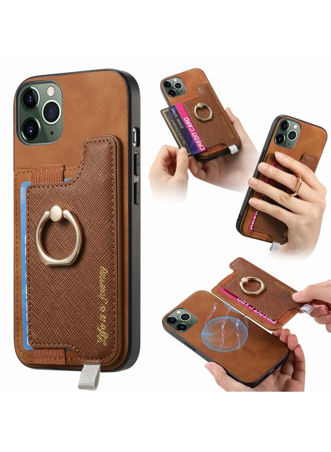 Zaboon Case For iPhone 11 Pro Retro Magsafe Cross Leather Ring Holder Card Bag Phone Case - Image 1