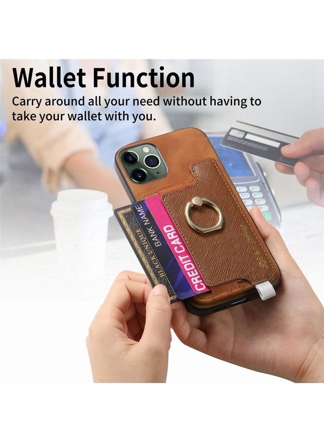 Zaboon Case For iPhone 11 Pro Retro Magsafe Cross Leather Ring Holder Card Bag Phone Case - Image 4