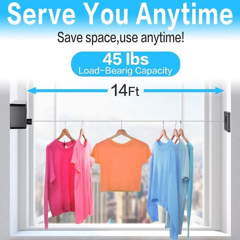 Kriq Retractable Clothesline ABS caseAluminum Dryer with Adjustable Stainless Steel Rope String Hotel Style Heavy Duty Drill Free Wall Mounted Method - Image 3