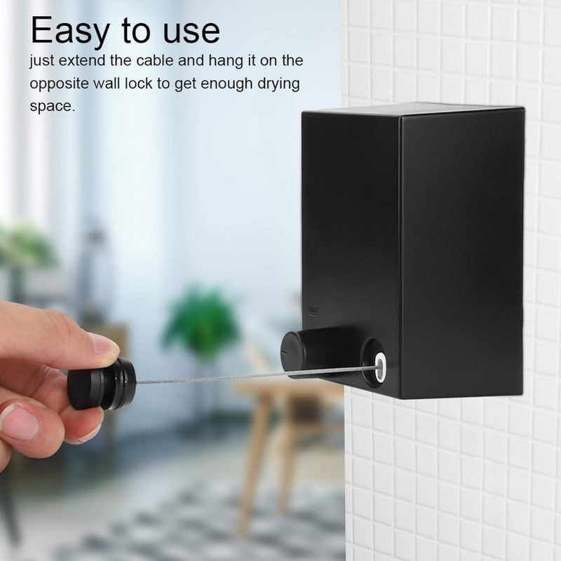 Kriq Retractable Clothesline ABS caseAluminum Dryer with Adjustable Stainless Steel Rope String Hotel Style Heavy Duty Drill Free Wall Mounted Method - Image 4