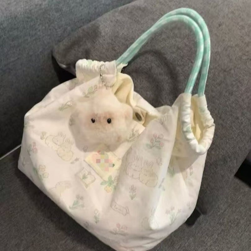Cute Printed Rabbit Shoulder Bag for Women Students, Korean Style Canvas Bag, Large Capacity Handbag for Commuting - Image 2