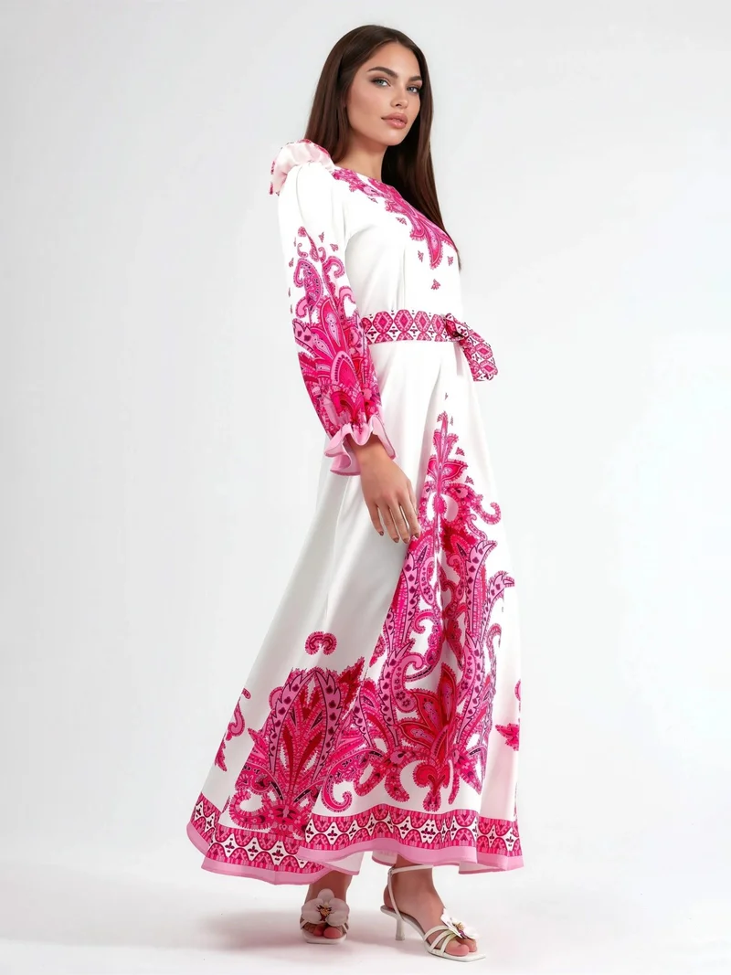 جينيفر Paisley Print Maxi Dress with Tie Detail