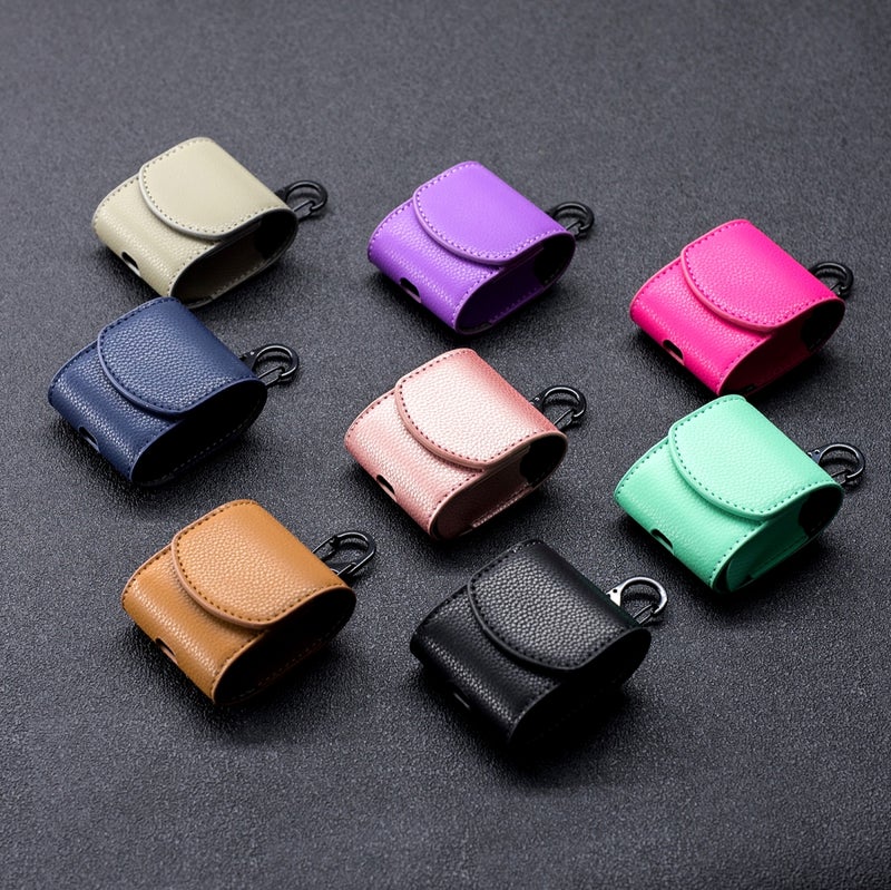 Lychee Wireless Bluetooth Headset Charging Box Leather Case for Apple Airpods(Purple)