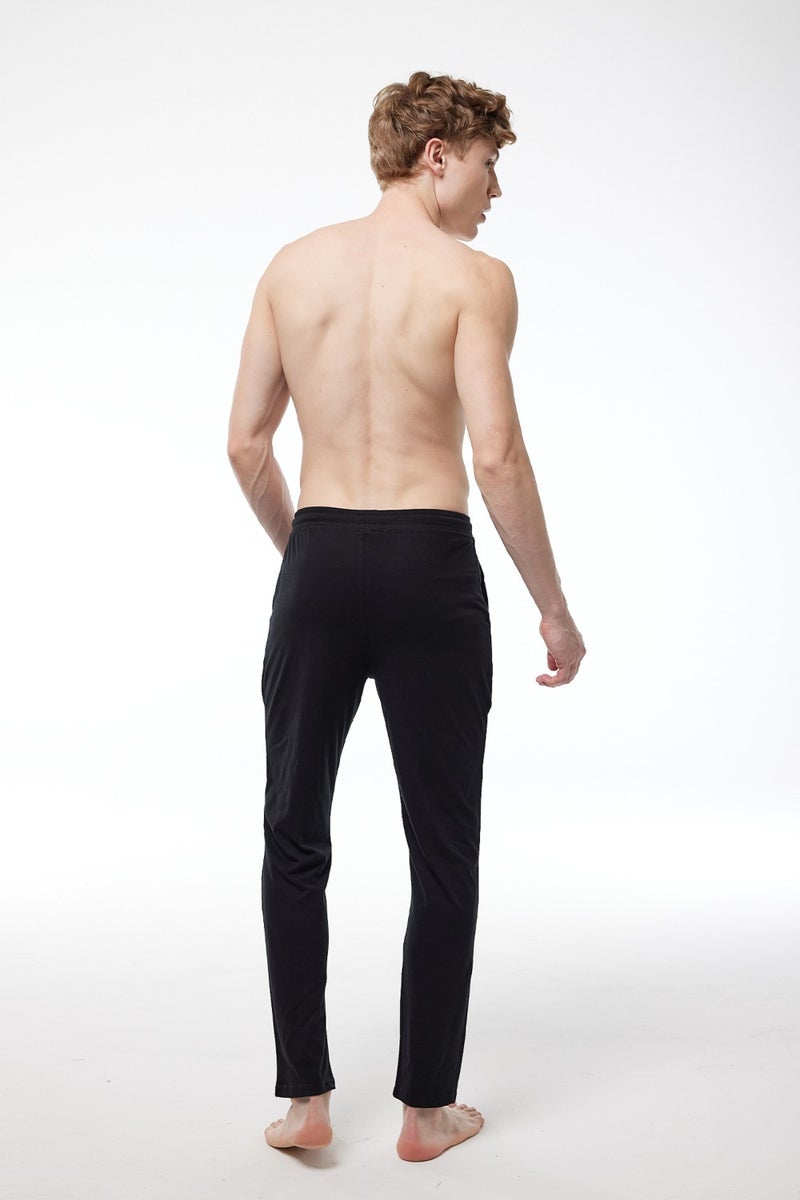 Malabadi Men's Black Elastic Waist Pocket Single Bottom Straight Leg Pajamas 6003  - Image 3