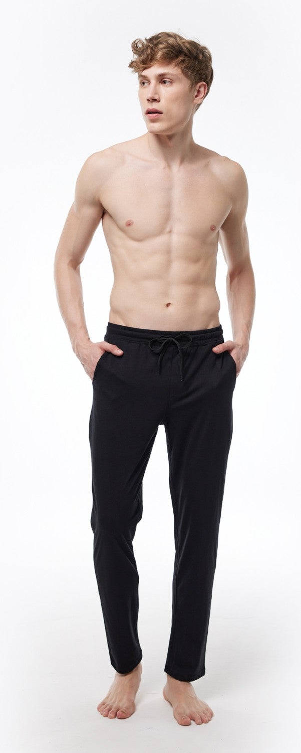 Malabadi Men's Black Elastic Waist Pocket Single Bottom Straight Leg Pajamas 6003  - Image 1