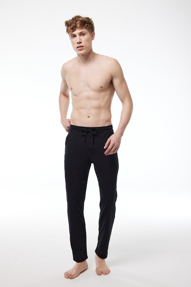 Malabadi Men's Black Elastic Waist Pocket Single Bottom Straight Leg Pajamas 6003  - Image 2