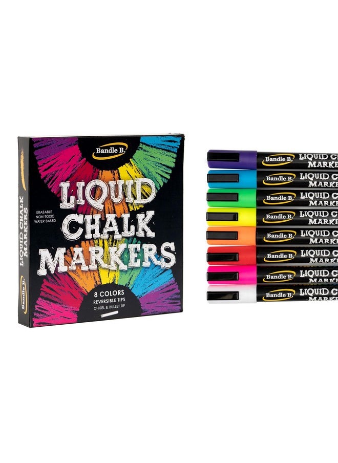 Bandle B. Chalk Markers - 8 Vibrant, Erasable, Non-Toxic, Water-Based, Reversible Tips, For Kids & Adults for Glass or Chalkboard Markers for Businesses, Restaurants, Liquid Chalk Markers (Vibrant 6mm)  - Image 2