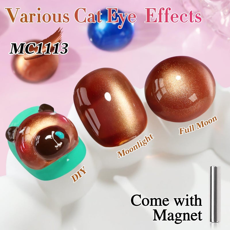 Double Rhythm Cat Eye Gel Polish with Magnet 15ML Holographic Glitter Shimmer Translucent Sheer Color Glass Brown Magnetic Gel Polish Salon DIY at Home (Fall Brown-MC1113) - Image 2