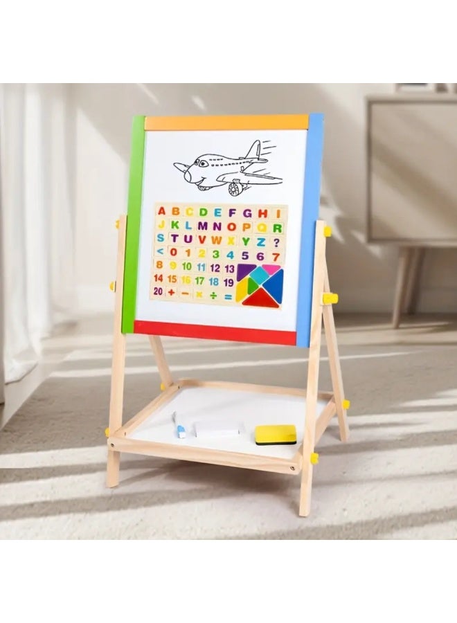 Factory Price Double-Sided Magnetic Wooden Easel Board for Kids with Accessories - 66cm x 41.5cm x 33.5cm - Image 3
