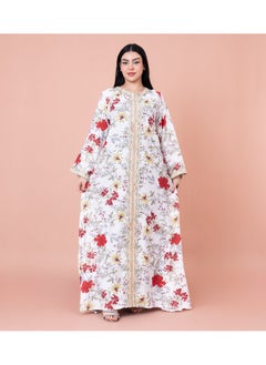 اكسا جلابية عصرية منقوشة ومطرزة IK1032 ابيض  - Image 1