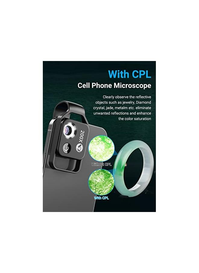 Miao Lab - 200X Phone Microscope Lens With Led Light Portable Digital Microscope For Kids Handheld Microscope Dermatoscope Skin Diagnosis Hair Analyzer Compatible With Mobile Phone - Image 1