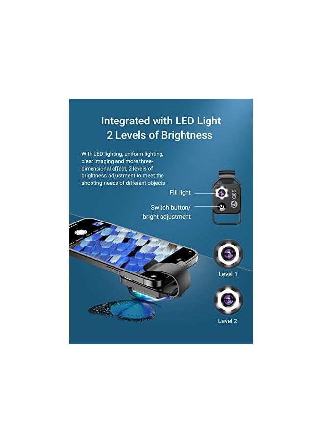 Miao Lab - 200X Phone Microscope Lens With Led Light Portable Digital Microscope For Kids Handheld Microscope Dermatoscope Skin Diagnosis Hair Analyzer Compatible With Mobile Phone - Image 1