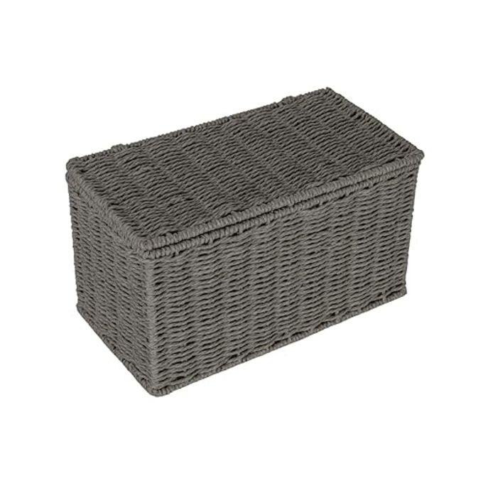 Household Essentials Small Handwoven Paper Rope Wicker Basket with Lid, Grey