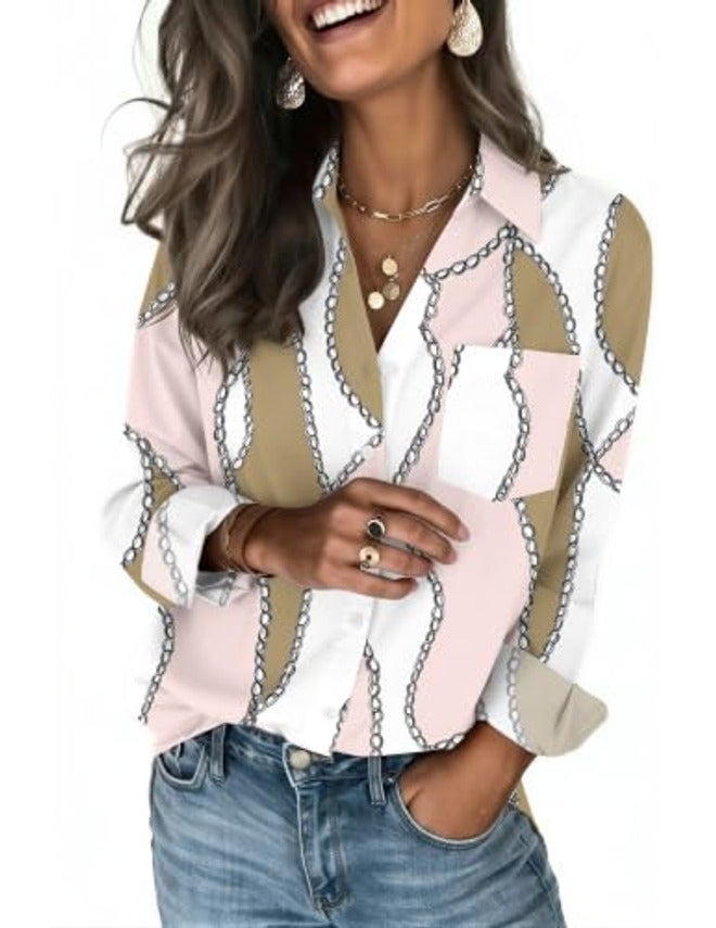 Zeagoo Women's Long Sleeve Button Down Shirt - Classic V-Neck, Solid Color, Stretch Fabric, Regular Fit, Versatile Office & Casual Top