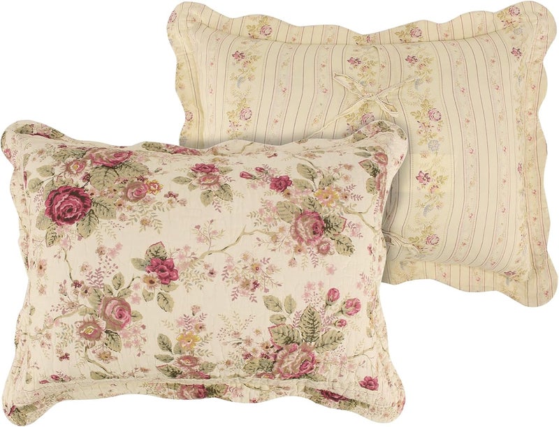 Greenland Home Antique Rose Pillow Shams - Standard 20x26-inch, Ecru - Image 4