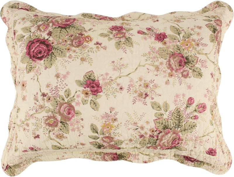 Greenland Home Antique Rose Pillow Shams - Standard 20x26-inch, Ecru - Image 1