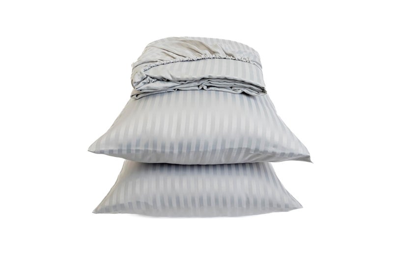 Striped Fitted Sheet Set - Fine Quality Hotels and Home Décor - 1 Fitted Sheet 120cm * 200cm + 2 Pillow Cases 50cm * 70cm - Matresses Up to 30cm - Brushed Cotton - Grey