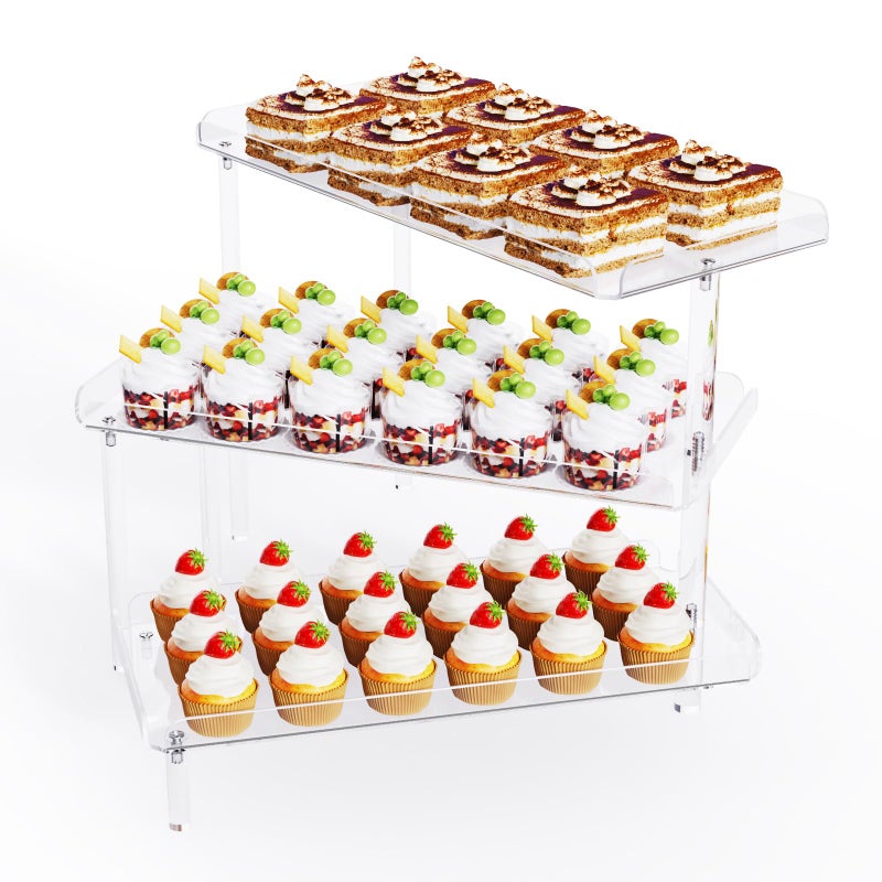 Bakzon 3 Tier Cupcake Stand, Acrylic Dessert Table Display Set with LED Light Premium Holder Dessert Serving Tray for Birthday Candy Bar Décor Weddings, Parties Events (Yellow Light) - Image 1