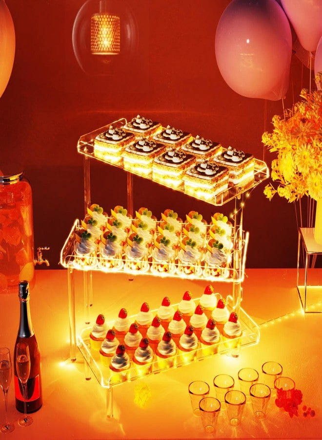 Bakzon 3 Tier Cupcake Stand, Acrylic Dessert Table Display Set with LED Light Premium Holder Dessert Serving Tray for Birthday Candy Bar Décor Weddings, Parties Events (Yellow Light) - Image 2